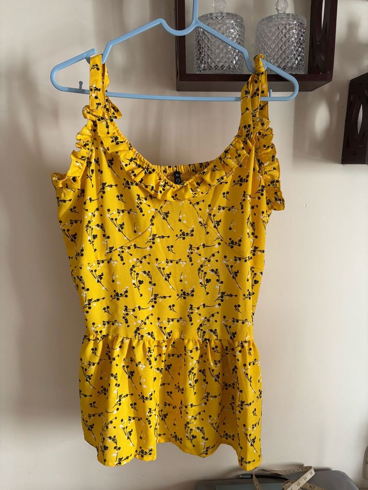 Yellow Floral Ruffle Tank Top
