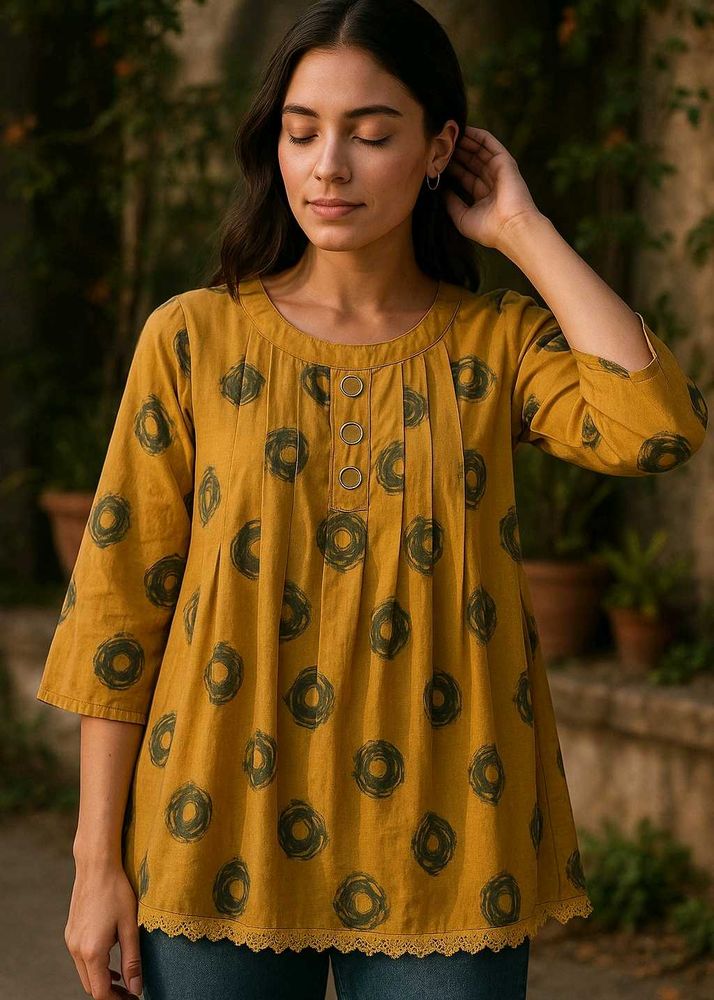 Boho Mustard Tunic with Print Detail