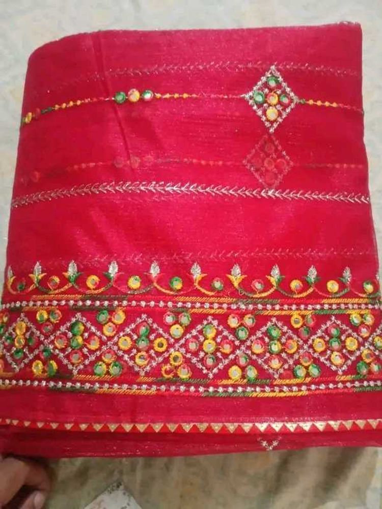Red Embroidered saree
