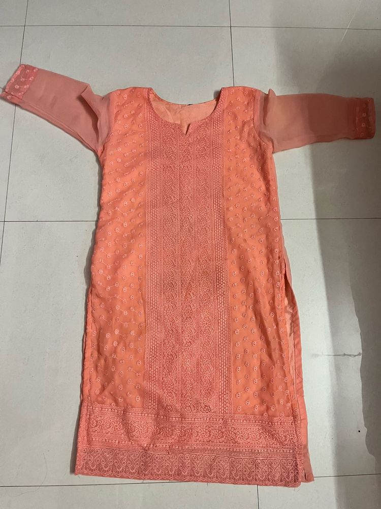 Peach Embroidered Kurta