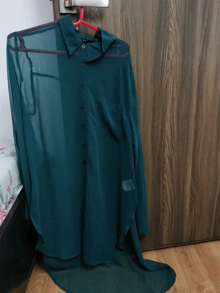 Green Sheer Button-Down Beach Shirt