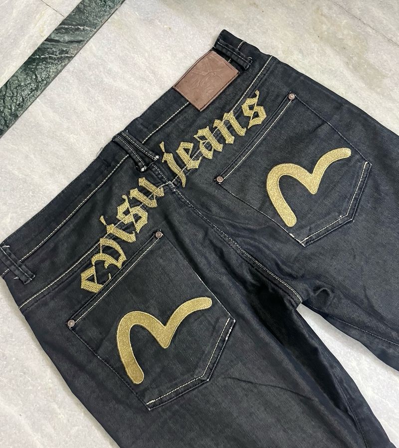 evisu baggy black-gold vintage y2k jeans unisex