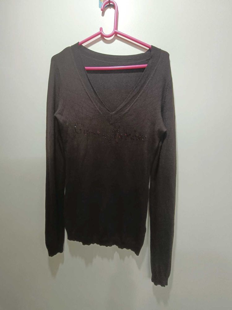 Dark Brown V Neck Sweater