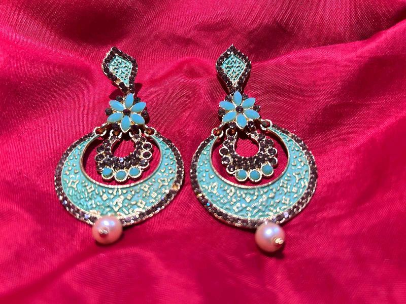 Teal Drop Earrings/Enamel work
