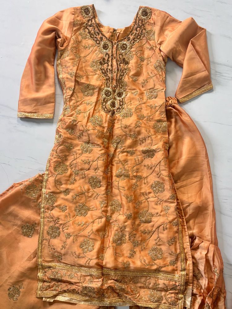 Elegant Peach Embroidered Suit Set
