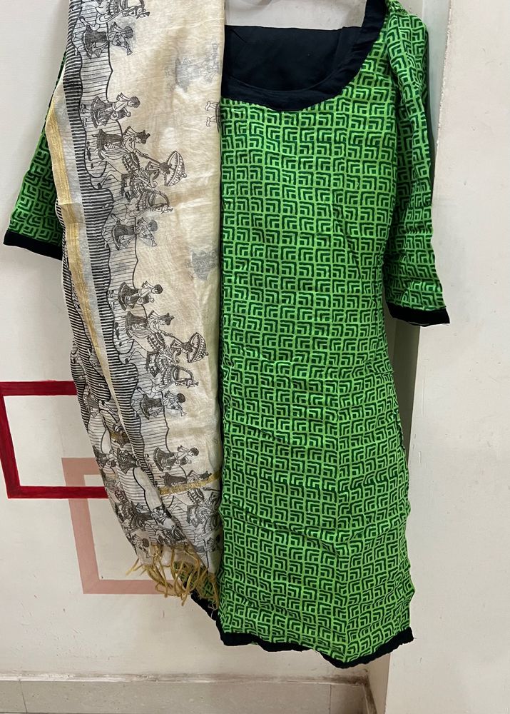 3/4th Kurta Stiched Cotton Suit Set With Dupatta