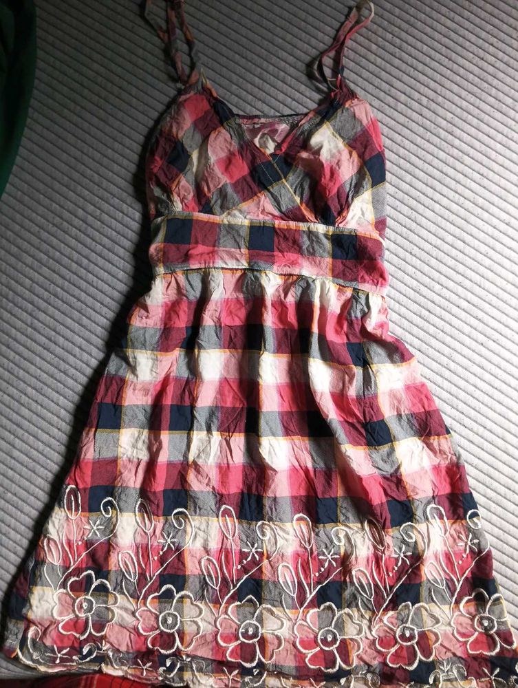 Chekered Plaid Embroidery Dress
