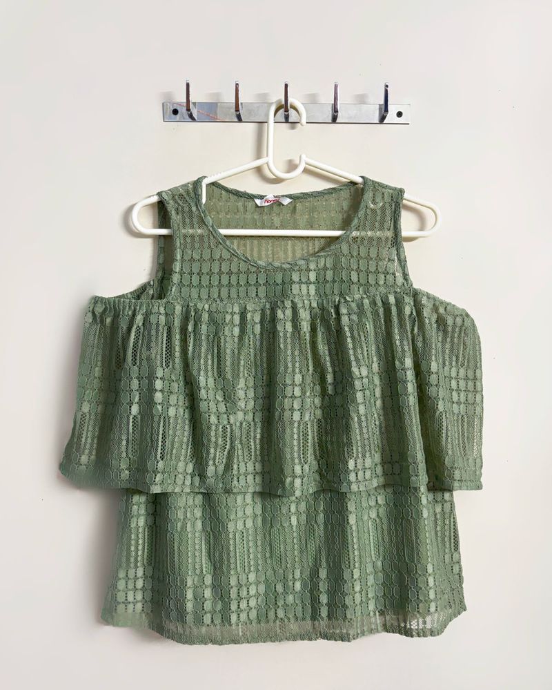 Sage Green Lace Cold Shoulder Top