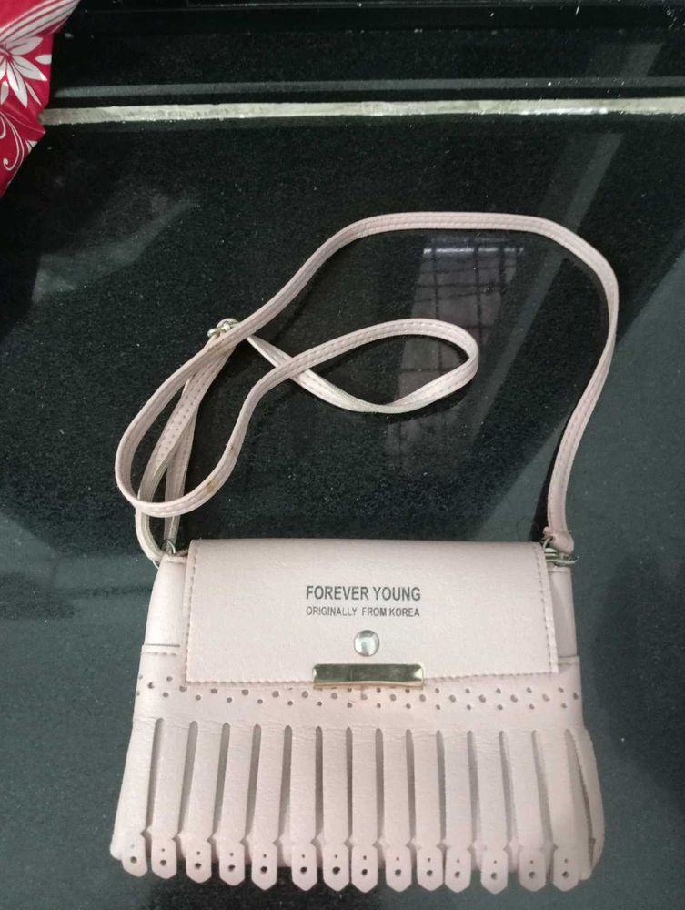 Nude Pink Fringe Crossbody Siling  Bag