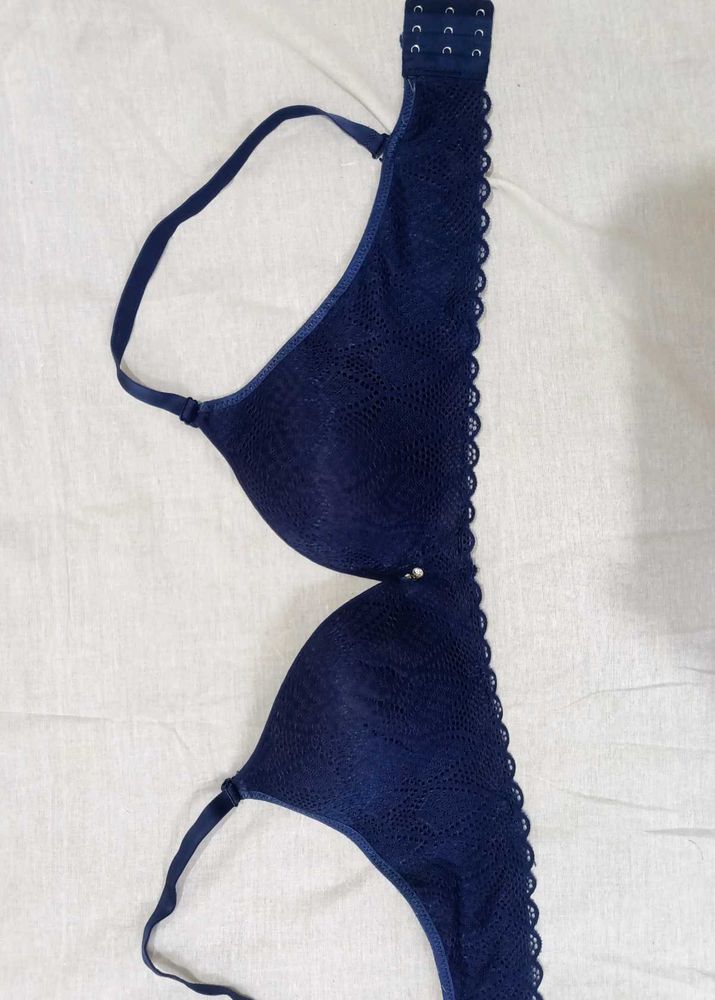 Navy Blue Padded Net Bra
