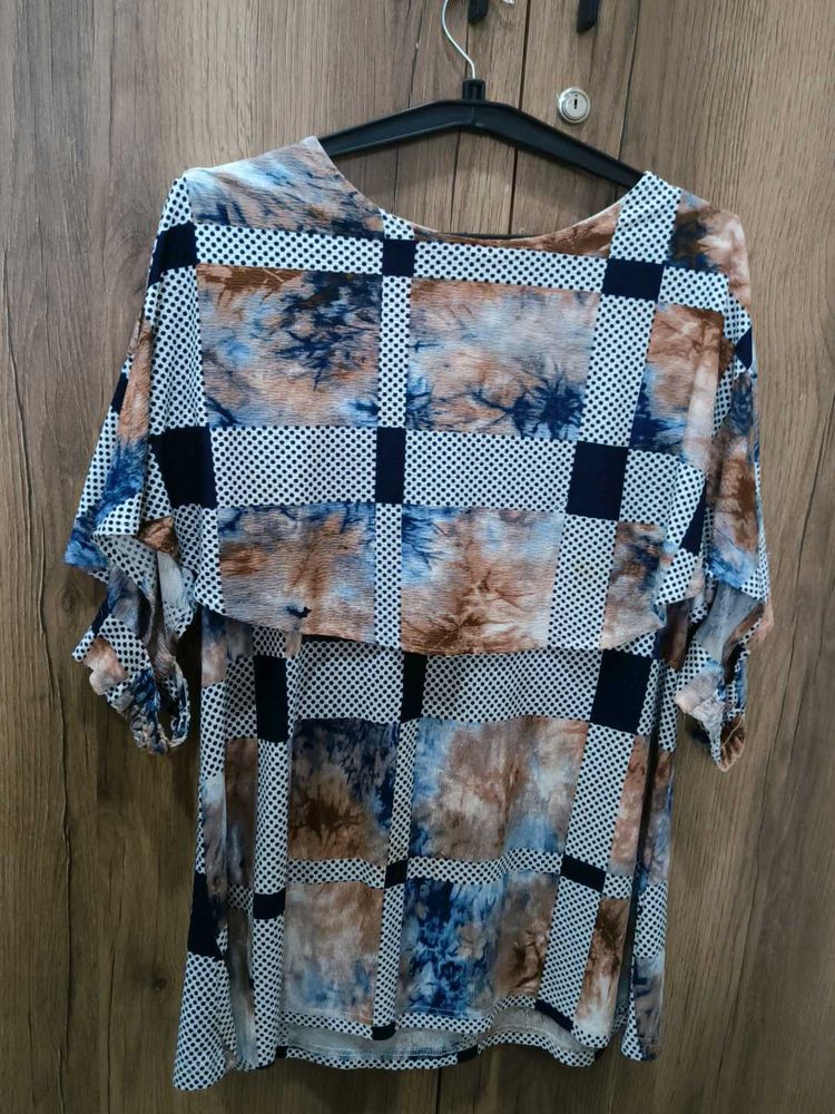 Patterned Pancho Sleeve Top