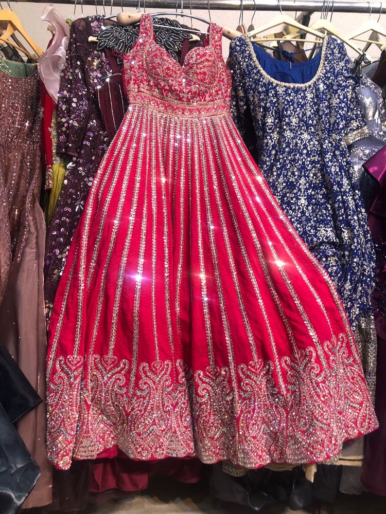 Red Sequin &amp; Embroidery Anarkali Gown