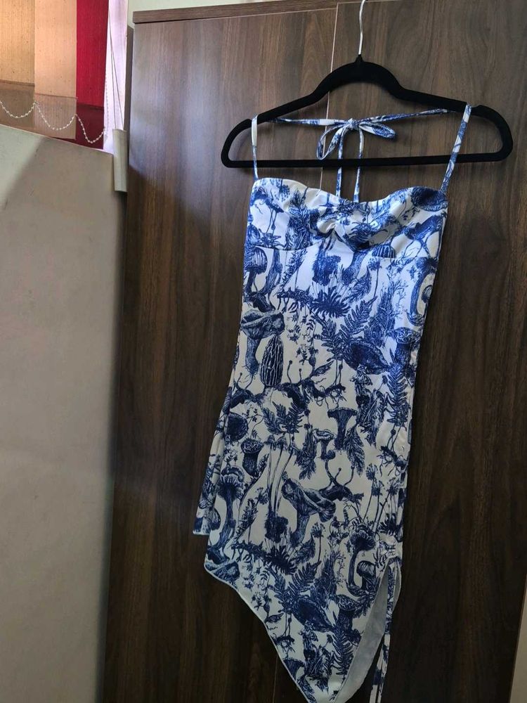 Blue &amp; White Print Mini Dress