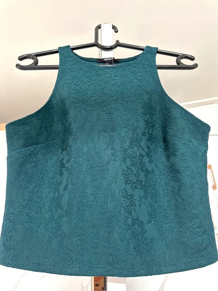Forever 21 Teal Lace Halter Top