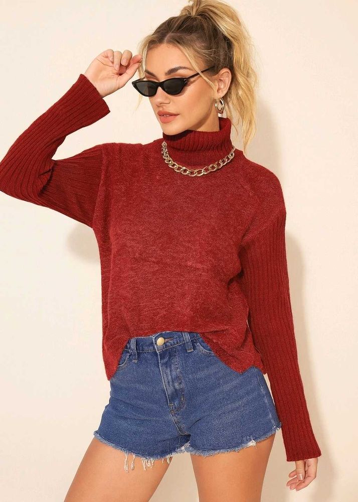 🎀Imported Red Turtleneck Knit Sweate C