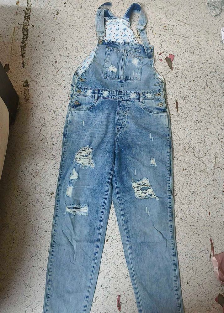 Distressed Denim Overalls