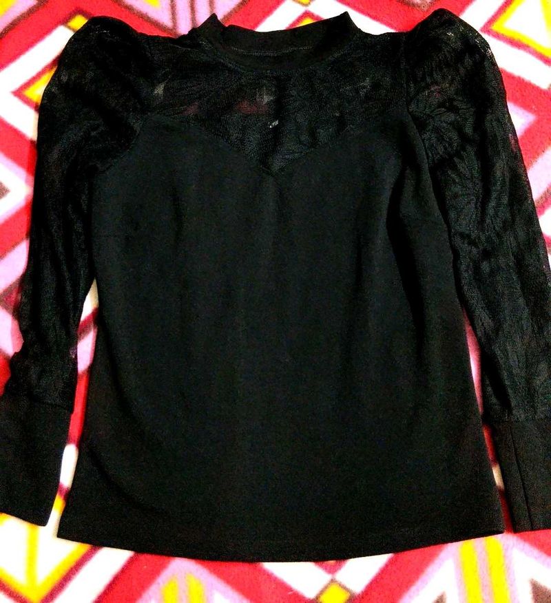 Chic Black Lace Sleeve Top