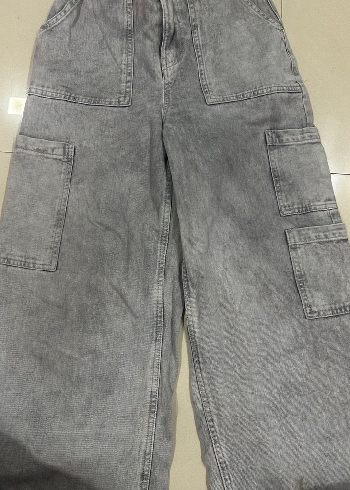 Grey Wash Cargo Pants