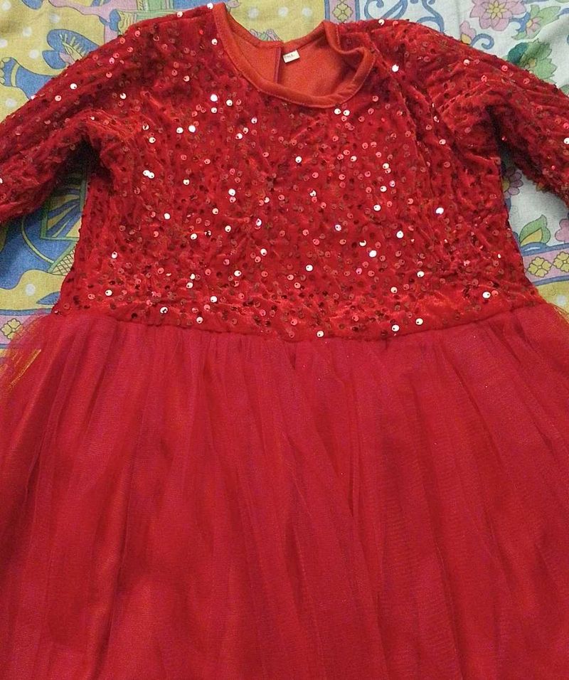 Red Velvet Top Partywear Netted Dress