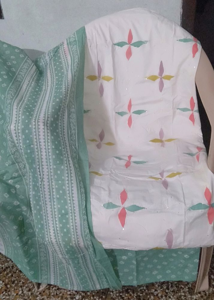 Embroidered White Pure Cotton Suit