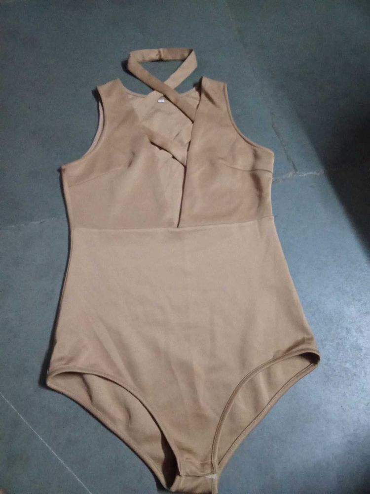 Brown Deep Neck Women  Bodysuit