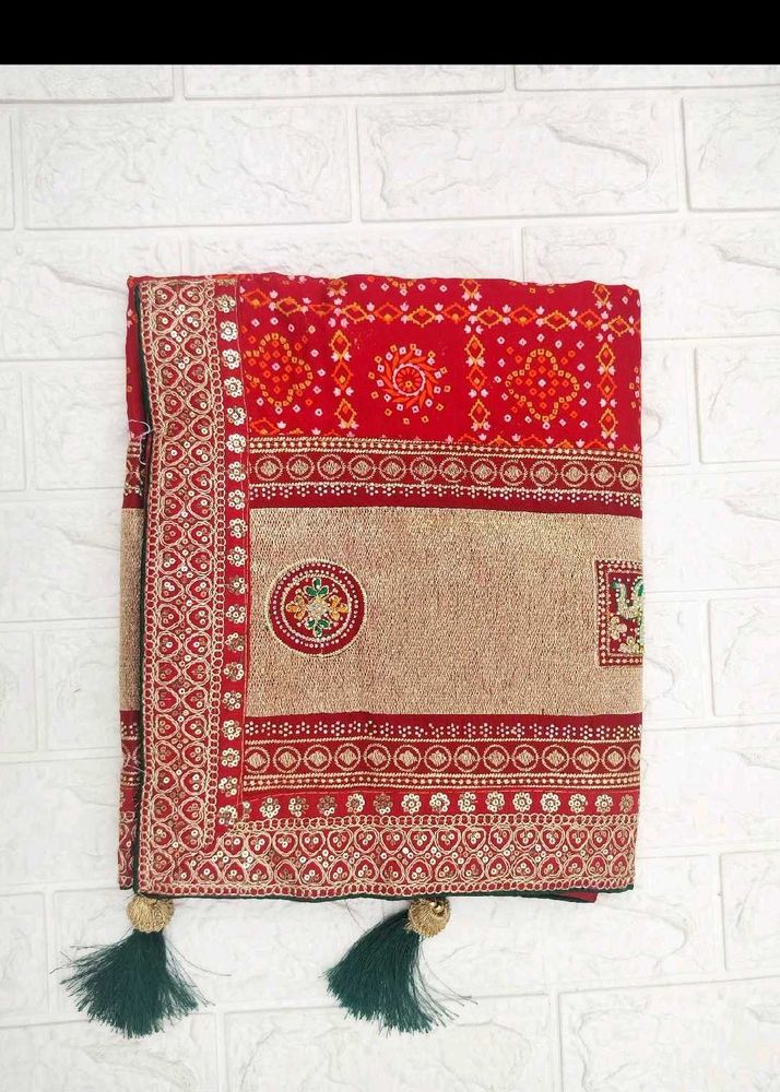 Elegant Red Bandhani Saree