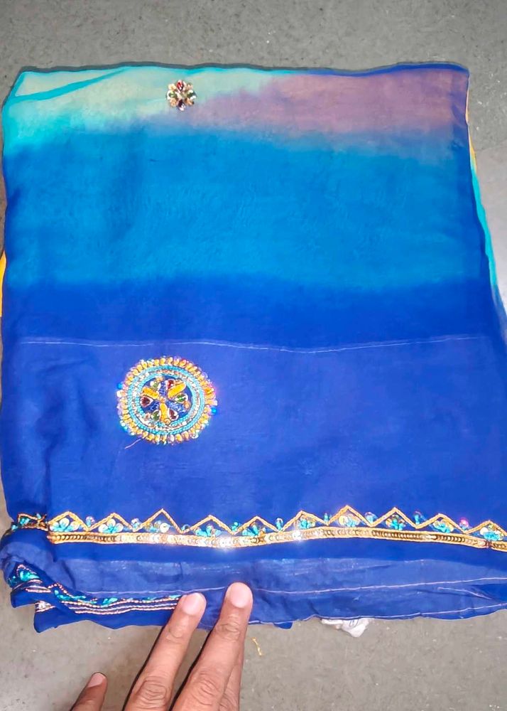 Elegant Blue Embroidered Saree