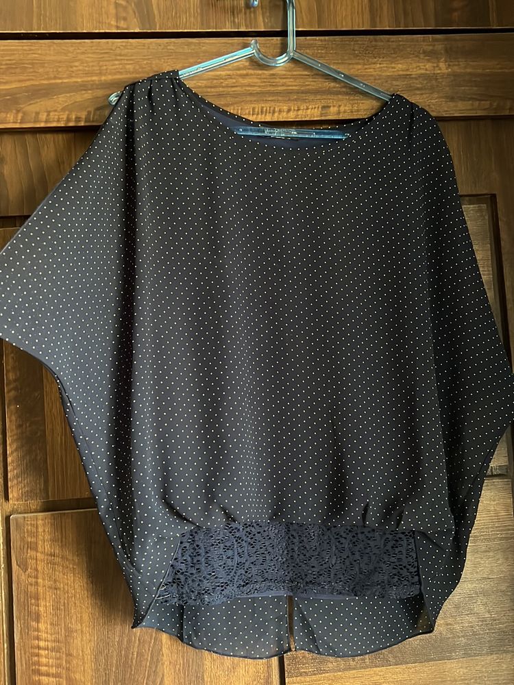 Unique Pattern Top | Blue Polka Dots