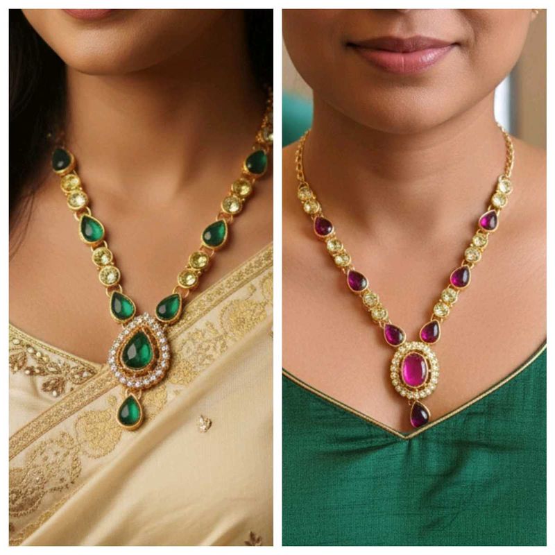 Green &amp; pink  Gold Necklace set of 2