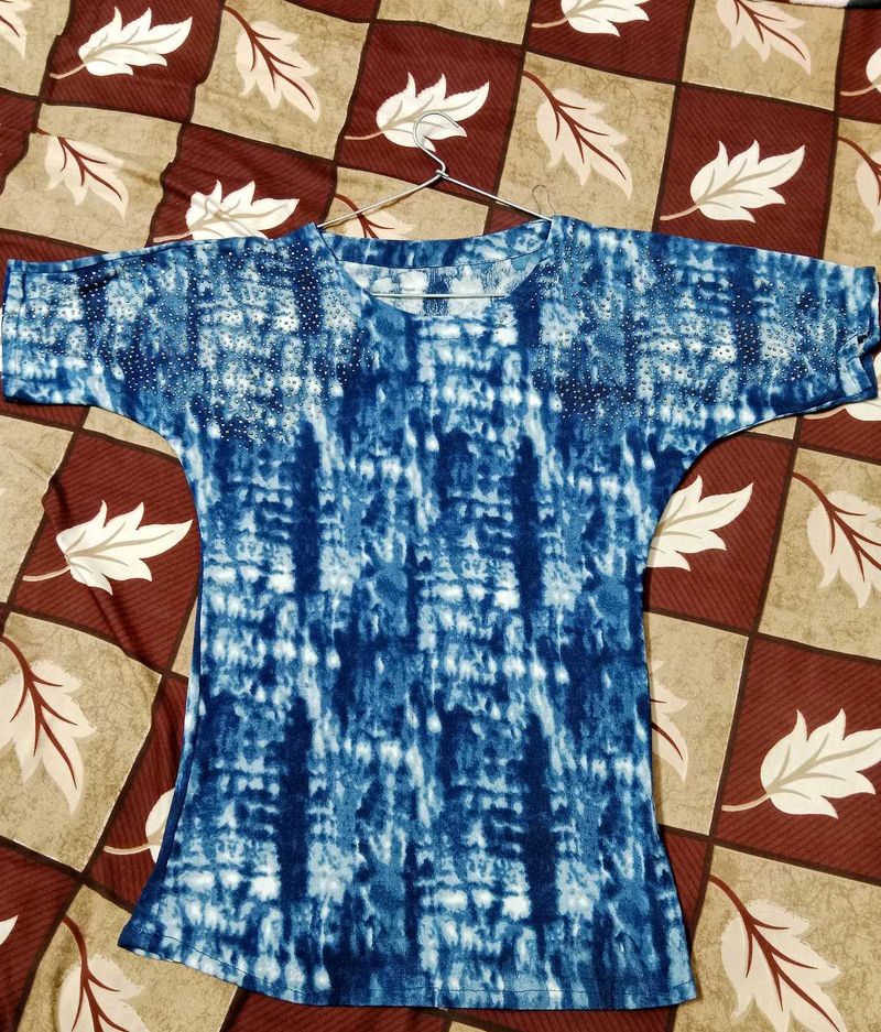 Blue Tie-Dye Dolman Sleeve Top