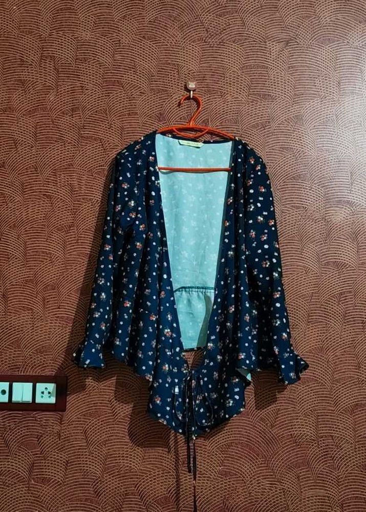 Floral Print Tie-Front Cardigan/Shrug