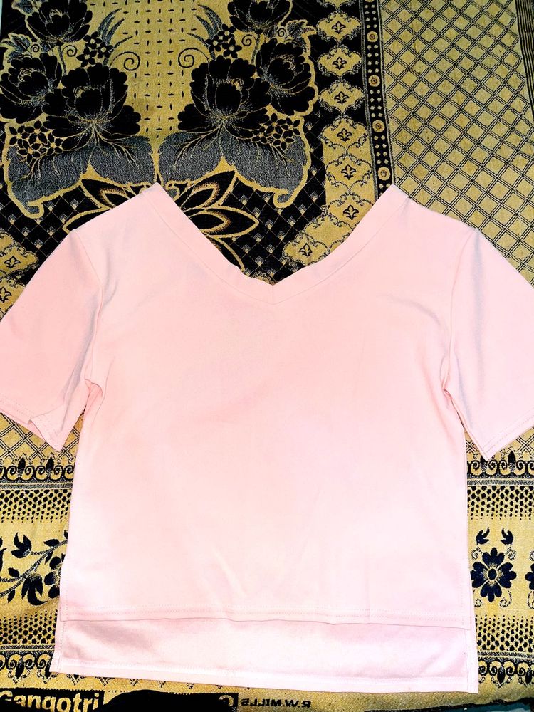 Pink V-Neck Crop Top