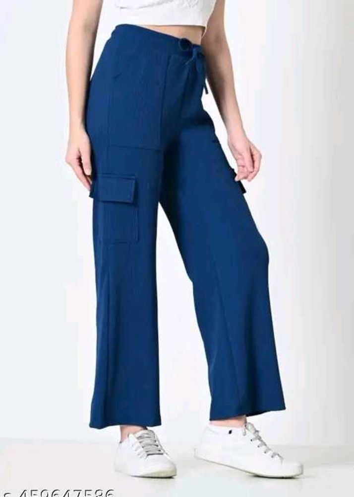 Blue Cargo Wide Leg Pants