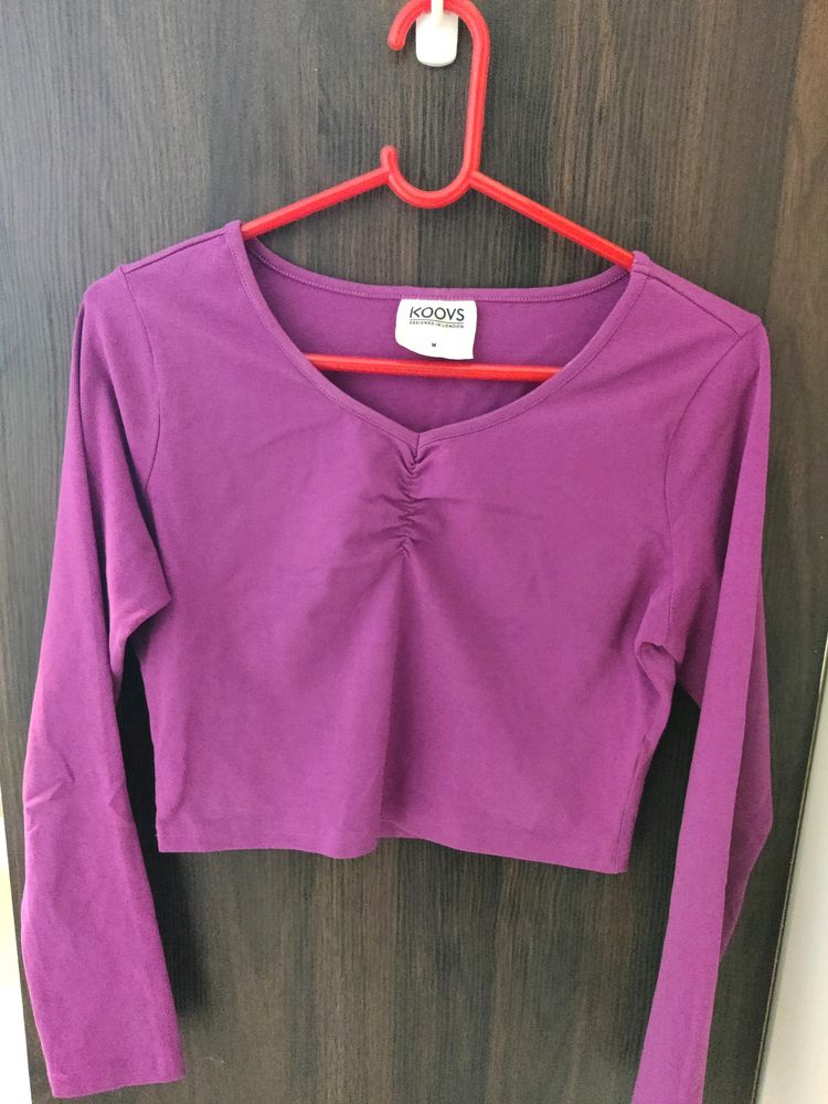 Koovs Pink Color Full Sleeve Crop To