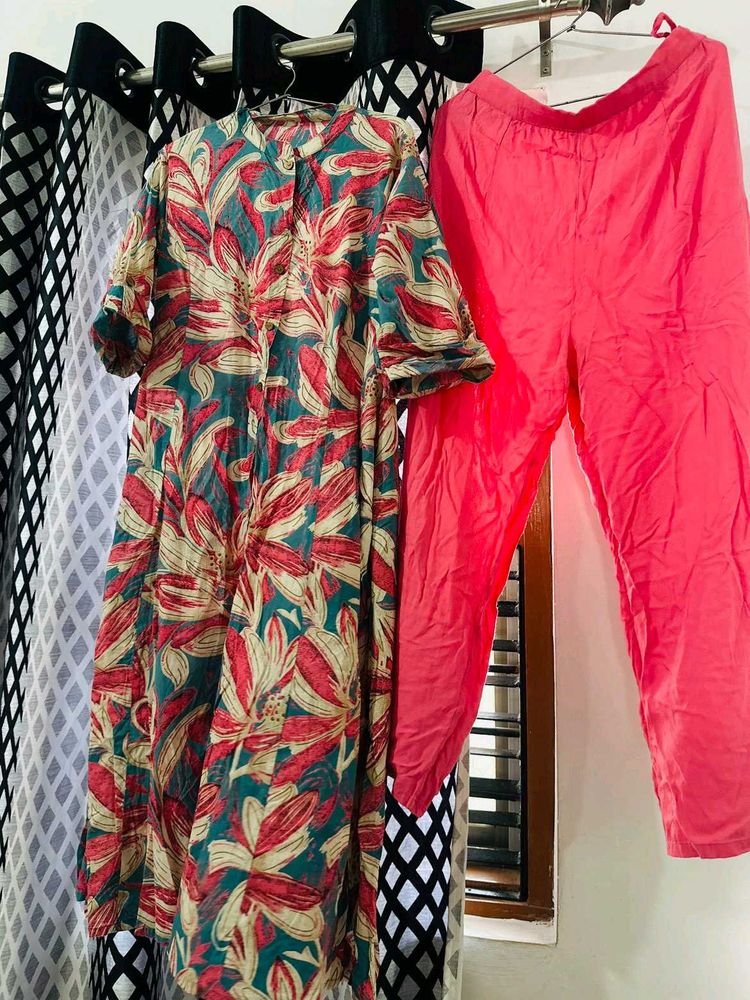 Blue Pink Kurti And Plazo