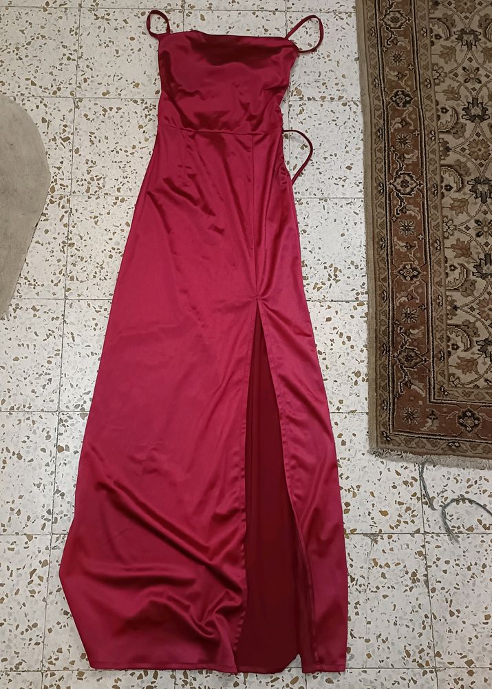 Red Satin Slit dress