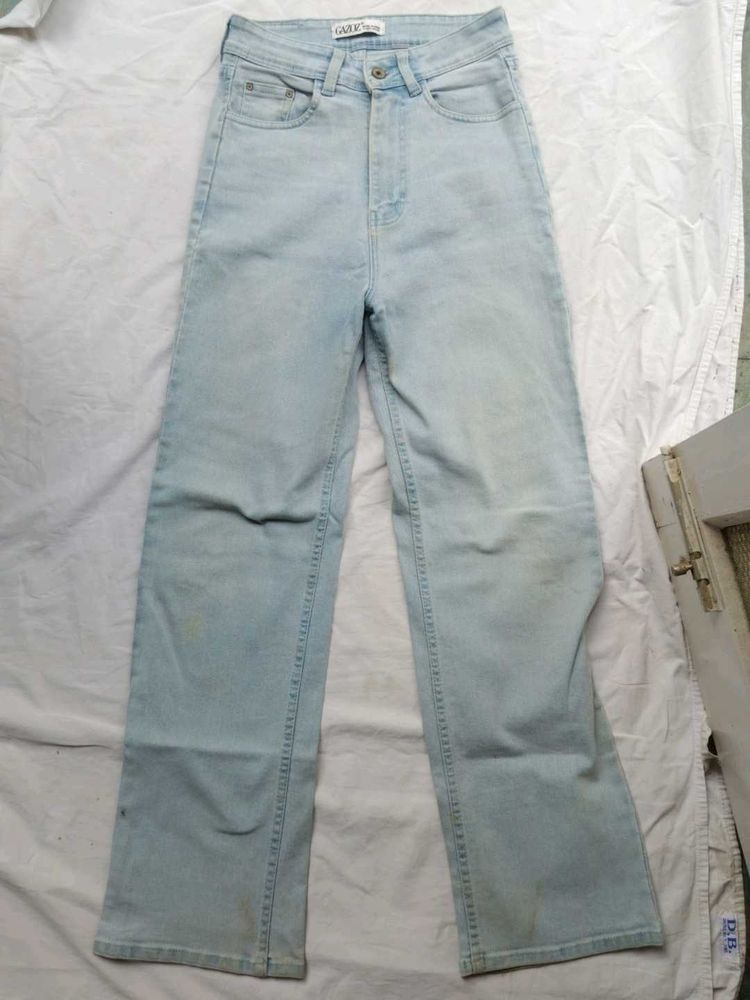 washed blue straight fit jeans