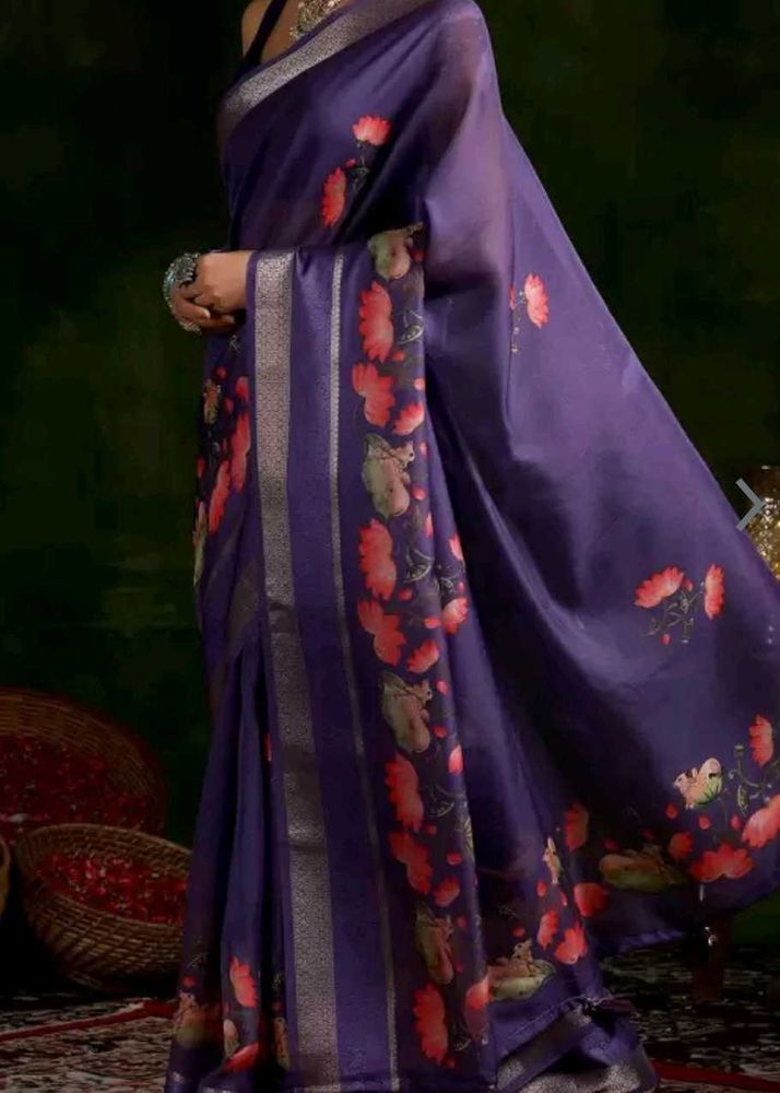 Floral Print Purple Saree
