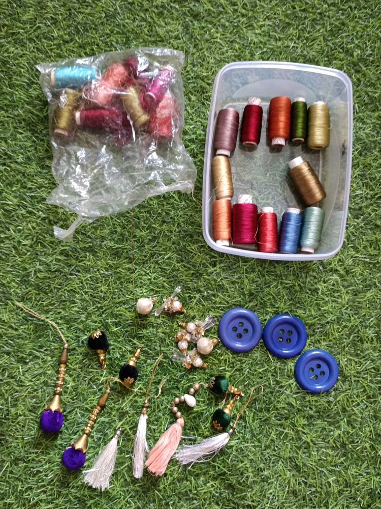 Beautiful Silk Thread Combo With Latkans Buttons