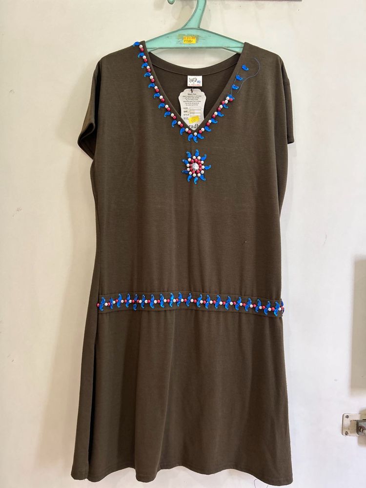 Olive Green Embellished Dress