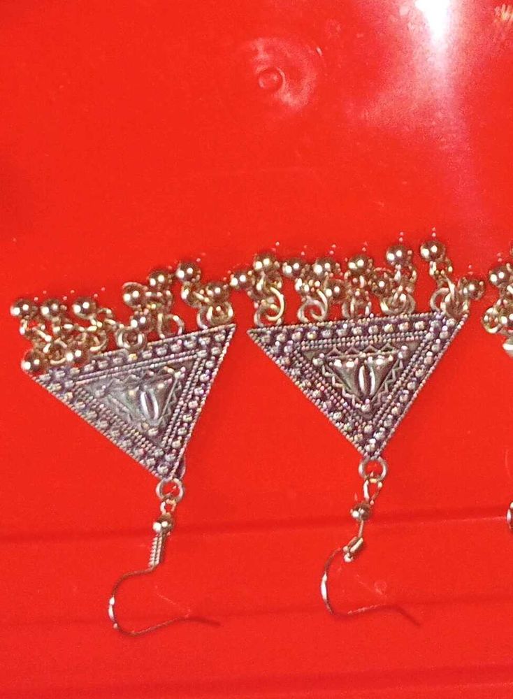 Triangle Silver Boho Earrings