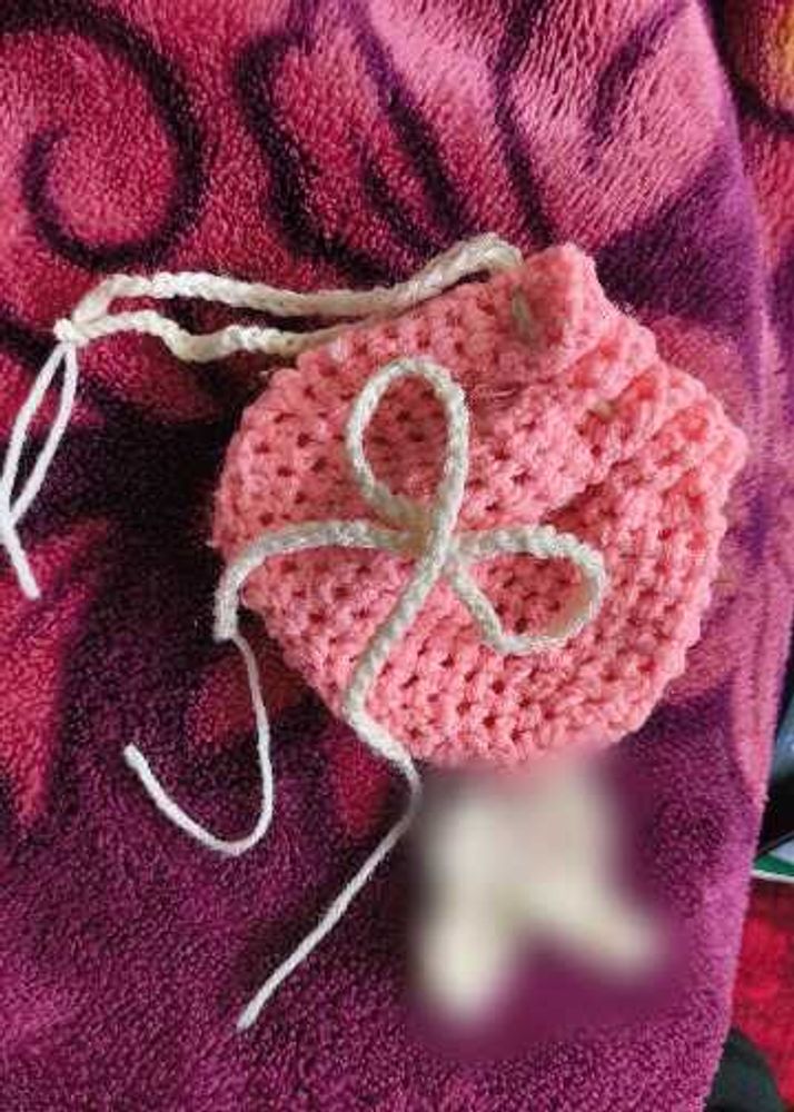 Crochet drawstring Pink Pouch