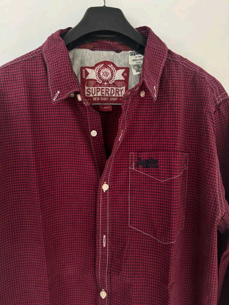 Superdry Button-Down Shirt - Burgundy Checkered