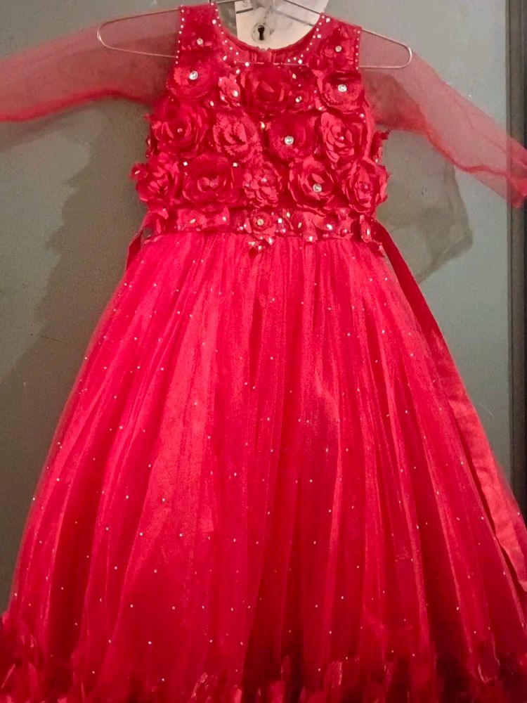 Red Floral Girls Dress