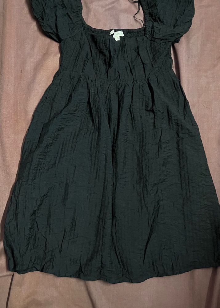 Black Crinkle Babydoll Dress