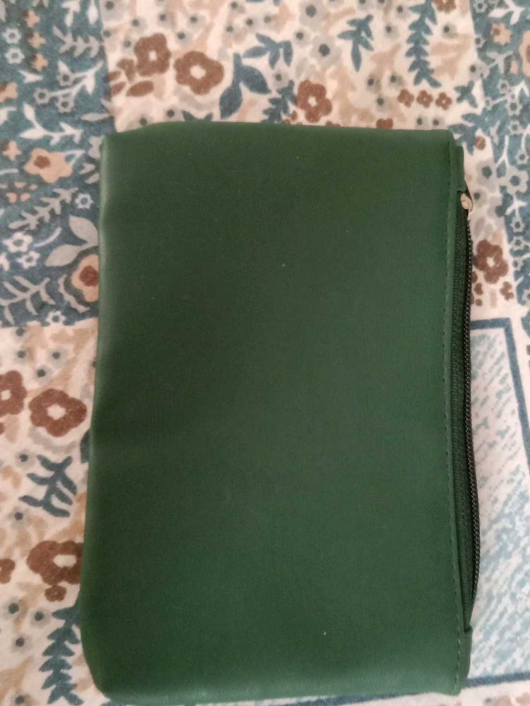 Dark Green Leather Makeup Pouch