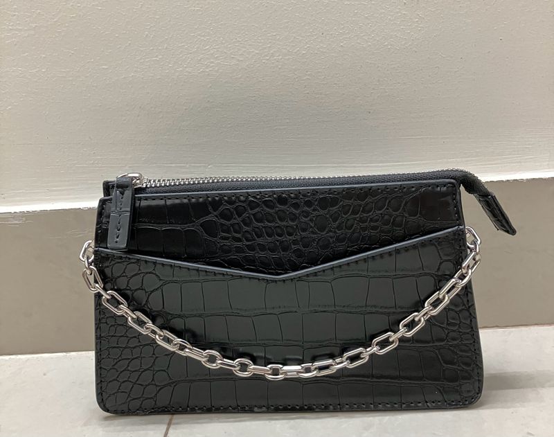 Mango Black Croc Effect Slingbag
