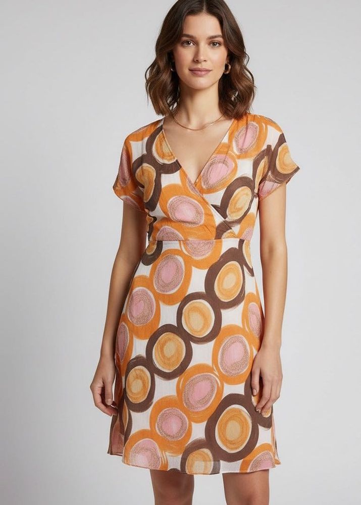 Retro Print Wrap Dress