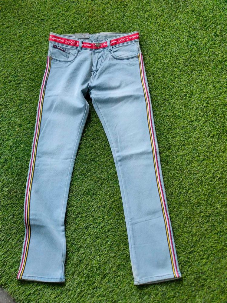 Light Wash Denim With Side Strips