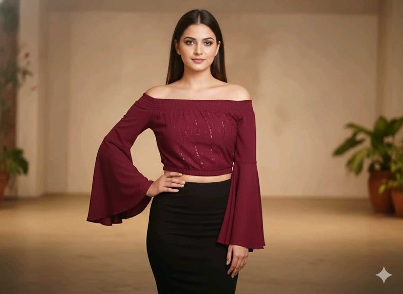 Burgundy Bardot Top